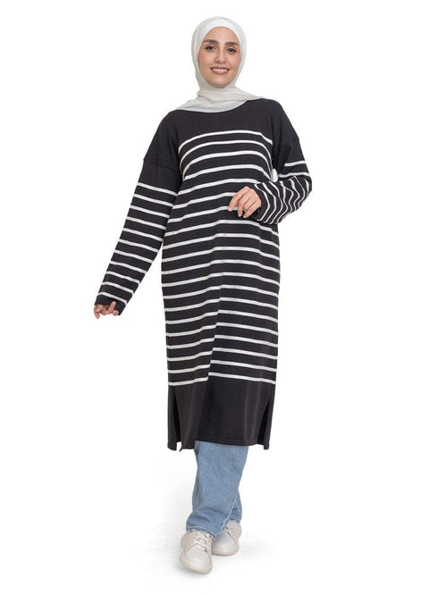 Black Short - Striped Dress - Khotwh